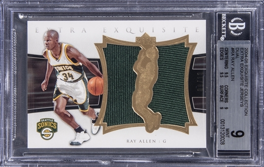 2004-05 UD "Exquisite Collection" Extra Exquisite Jerseys Dual #RA Ray Allen Dual Jersey Card (#09/10) - BGS MINT 9
